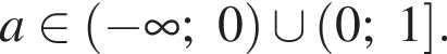 a при­над­ле­жит левая круг­лая скоб­ка минус бес­ко­неч­ность ;0 пра­вая круг­лая скоб­ка \cup левая круг­лая скоб­ка 0;1 пра­вая квад­рат­ная скоб­ка .