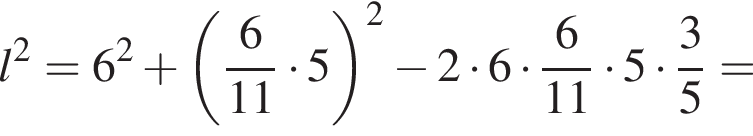 l в квад­ра­те =6 в квад­ра­те плюс левая круг­лая скоб­ка дробь: чис­ли­тель: 6, зна­ме­на­тель: 11 конец дроби умно­жить на 5 пра­вая круг­лая скоб­ка в квад­ра­те минус 2 умно­жить на 6 умно­жить на дробь: чис­ли­тель: 6, зна­ме­на­тель: 11 конец дроби умно­жить на 5 умно­жить на дробь: чис­ли­тель: 3, зна­ме­на­тель: 5 конец дроби = 