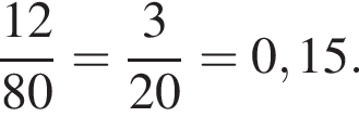 дробь: числитель: 12, знаменатель: 80 конец дроби = дробь: числитель: 3, знаменатель: 20 конец дроби =0,15.