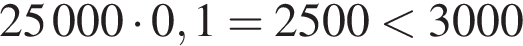 25000 умно­жить на 0,1=2500 мень­ше 3000