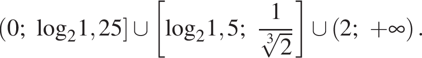 левая круглая скобка 0;\log _21,25 правая квадратная скобка \cup левая квадратная скобка \log _21,5; дробь: числитель: 1, знаменатель: корень 3 степени из: начало аргумента: 2 конец аргумента конец дроби правая квадратная скобка \cup левая круглая скобка 2; плюс бесконечность правая круглая скобка .