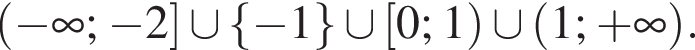 левая круглая скобка минус бесконечность ; минус 2 правая квадратная скобка \cup левая фигурная скобка минус 1 правая фигурная скобка \cup левая квадратная скобка 0; 1 правая круглая скобка \cup левая круглая скобка 1; плюс бесконечность правая круглая скобка .
