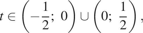 t при­над­ле­жит левая круг­лая скоб­ка минус дробь: чис­ли­тель: 1, зна­ме­на­тель: 2 конец дроби ;0 пра­вая круг­лая скоб­ка \cup левая круг­лая скоб­ка 0; дробь: чис­ли­тель: 1, зна­ме­на­тель: 2 конец дроби пра­вая круг­лая скоб­ка ,