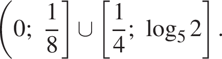 левая круглая скобка 0; дробь: числитель: 1, знаменатель: 8 конец дроби правая квадратная скобка \cup левая квадратная скобка дробь: числитель: 1, знаменатель: 4 конец дроби ; логарифм по основанию левая круглая скобка 5 правая круглая скобка 2 правая квадратная скобка .