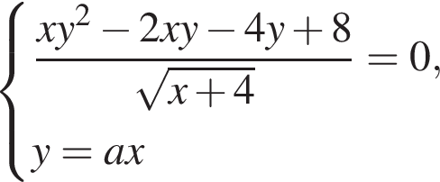 система выражений дробь: числитель: xy в квадрате минус 2xy минус 4y плюс 8, знаменатель: корень из: начало аргумента: x плюс 4 конец аргумента конец дроби =0,y=ax конец системы .