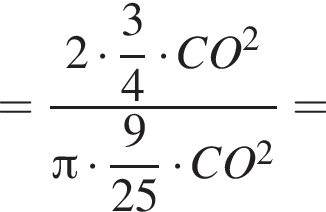 = дробь: числитель: 2 умножить на \dfrac 34 умножить на CO в квадрате , знаменатель: Пи умножить на \dfrac 925 умножить на CO в квадрате конец дроби =