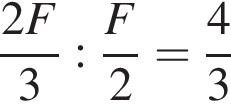  дробь: чис­ли­тель: 2F, зна­ме­на­тель: 3 конец дроби : дробь: чис­ли­тель: F, зна­ме­на­тель: 2 конец дроби = дробь: чис­ли­тель: 4, зна­ме­на­тель: 3 конец дроби 