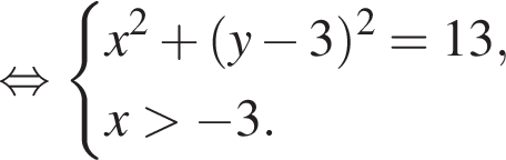  рав­но­силь­но си­сте­ма вы­ра­же­ний x в квад­ра­те плюс левая круг­лая скоб­ка y минус 3 пра­вая круг­лая скоб­ка в квад­ра­те =13, x боль­ше минус 3. конец си­сте­мы . 