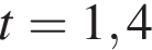 t=1,4
