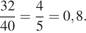  дробь: чис­ли­тель: 32, зна­ме­на­тель: 40 конец дроби = дробь: чис­ли­тель: 4, зна­ме­на­тель: 5 конец дроби =0,8. 
