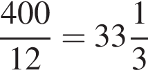  дробь: чис­ли­тель: 400, зна­ме­на­тель: 12 конец дроби = целая часть: 33, дроб­ная часть: чис­ли­тель: 1, зна­ме­на­тель: 3 