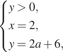  си­сте­ма вы­ра­же­ний y боль­ше 0, x = 2, y = 2a плюс 6, конец си­сте­мы . 