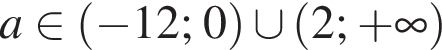 a при­над­ле­жит левая круг­лая скоб­ка минус 12; 0 пра­вая круг­лая скоб­ка \cup левая круг­лая скоб­ка 2; плюс бес­ко­неч­ность пра­вая круг­лая скоб­ка 