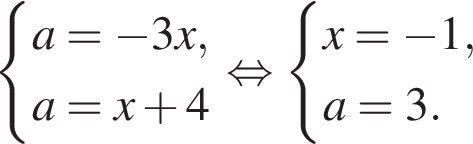  си­сте­ма вы­ра­же­ний a= минус 3x,a=x плюс 4 конец си­сте­мы . рав­но­силь­но си­сте­ма вы­ра­же­ний x= минус 1, a=3. конец си­сте­мы . 