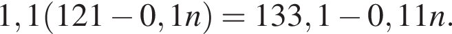 1,1 левая круг­лая скоб­ка 121 минус 0,1n пра­вая круг­лая скоб­ка =133,1 минус 0,11n.