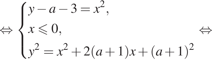  рав­но­силь­но си­сте­ма вы­ра­же­ний y минус a минус 3=x в квад­ра­те ,x мень­ше или равно 0,y в квад­ра­те =x в квад­ра­те плюс 2 левая круг­лая скоб­ка a плюс 1 пра­вая круг­лая скоб­ка x плюс левая круг­лая скоб­ка a плюс 1 пра­вая круг­лая скоб­ка в квад­ра­те конец си­сте­мы . рав­но­силь­но 